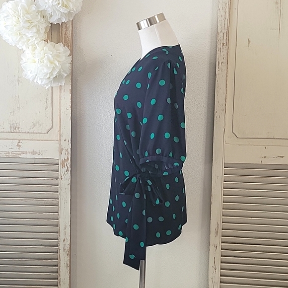 Halogen polka-dots navy blue wrap top women's size large - Picture 5 of 10